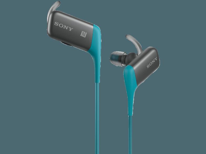 SONY MDR-AS600BT Spritzwassergeschützer Bluetooth In-Ohr-Kopfhörer, NFC, blau Kopfhörer Blau