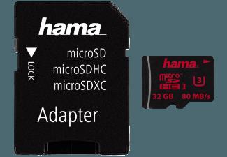 HAMA 123981 MSDHC 32 GB U3 UHS-I  A/F Micro-SDHC, 32 GB, Class 3, 80 MB/s