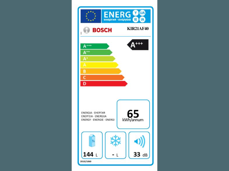 BOSCH KIR21AF40 Kühlschrank (65 kWh/Jahr, A   , 874 mm hoch, Weiß), BOSCH, KIR21AF40, Kühlschrank, 65, kWh/Jahr, A, , 874, mm, hoch, Weiß,