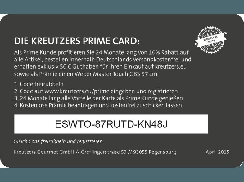 KREUTZERS Fleisch- und Genuss Prime Card   Original Weber Mastertouch GBS 57 Grill Holzkohlegrill