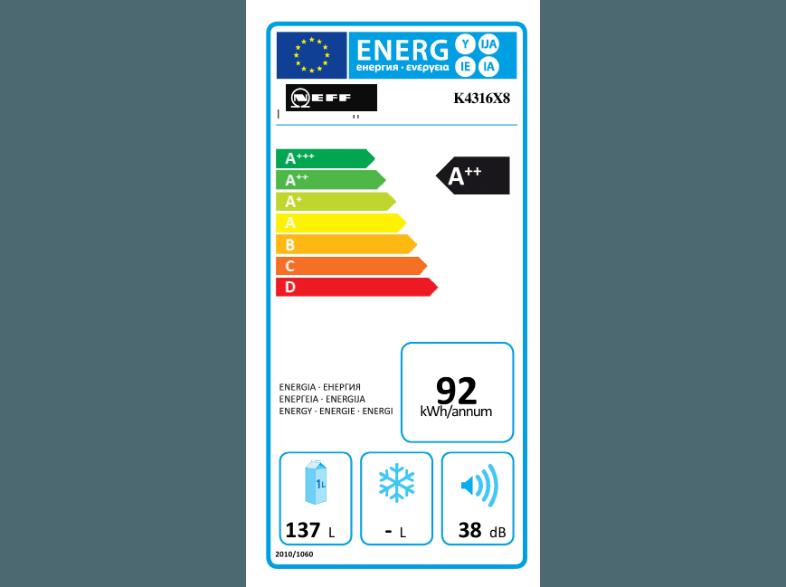 NEFF K4316X8 Kühlschrank (92 kWh/Jahr, A  , 820 mm hoch, Weiß)