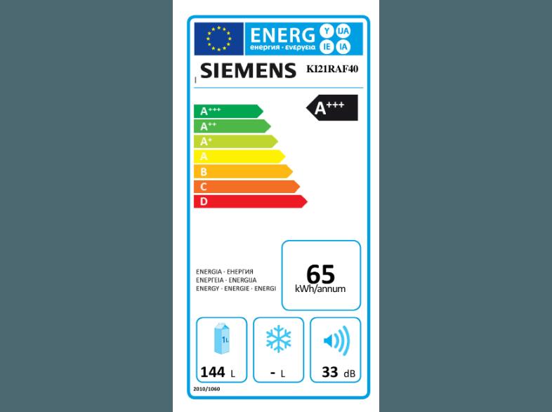 SIEMENS KI21RAF40 Kühlschrank (65 kWh/Jahr, A   , 874 mm hoch, Weiß)