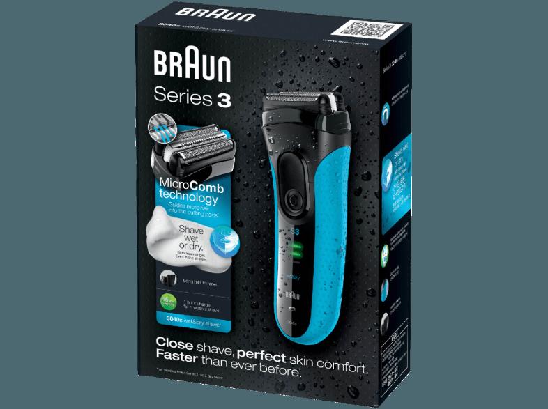 BRAUN Series 3 - 3040s Herrenrasierer, Langhaarschneider, Bedienungsanleitung Schwarz/Blau (wet&dry)