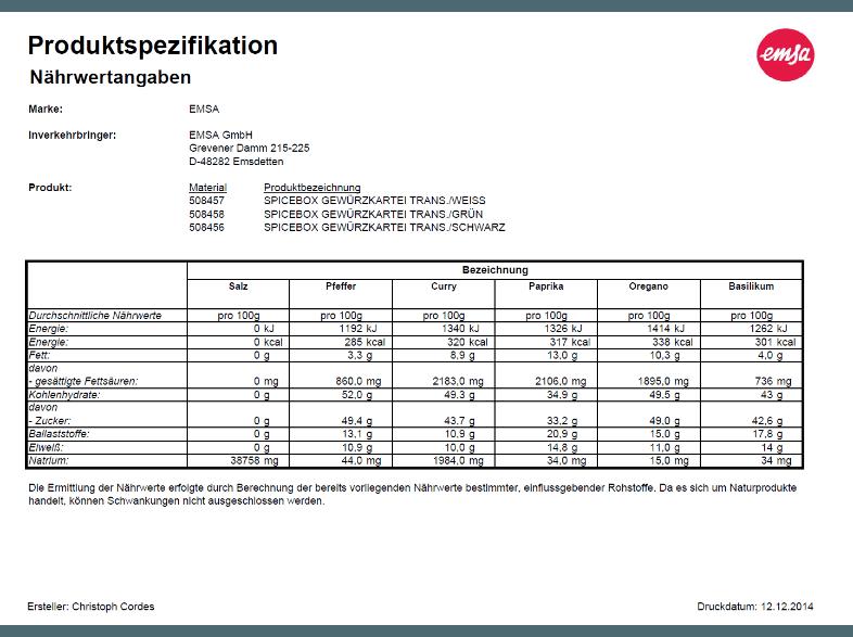 EMSA 508458 Spice Box Gewürzkartei mit 6 Gewürzen