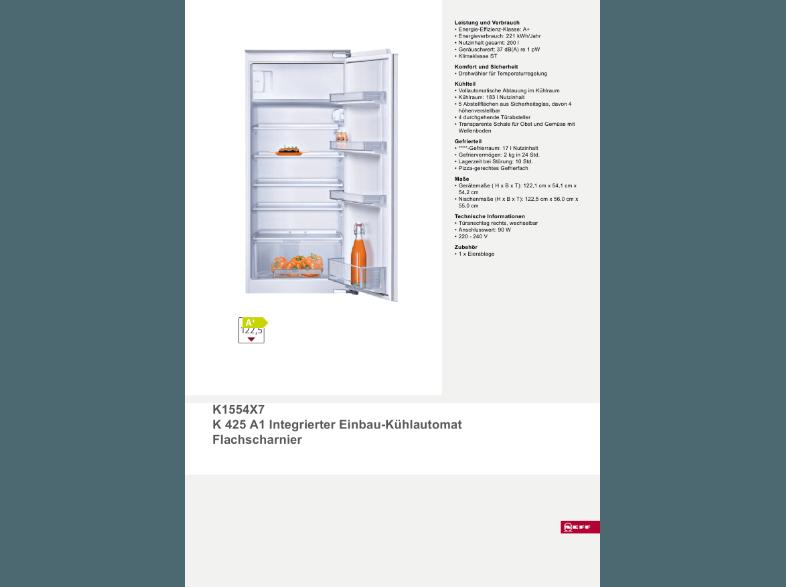 NEFF K 425 A1 Kühlschrank (223 kWh/Jahr, A , 560 mm hoch)