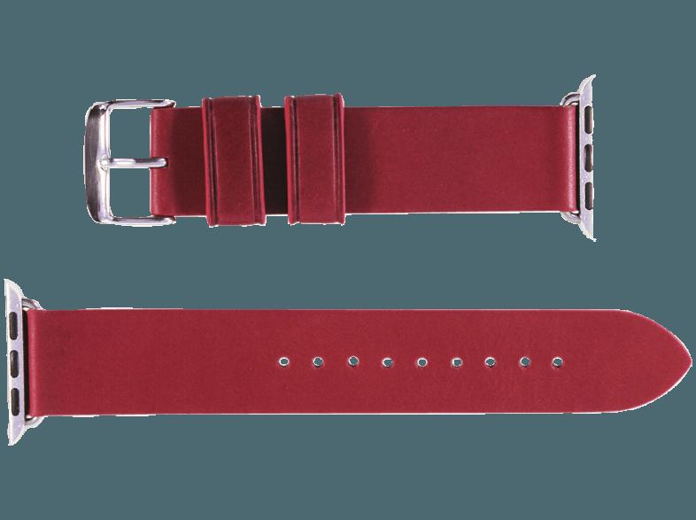 MONOWEAR Lederarmband silberpolierter Adapter 38mm Rot (Wechselarmband)