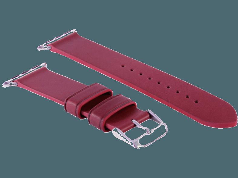 MONOWEAR Lederarmband silberpolierter Adapter 38mm Rot (Wechselarmband), MONOWEAR, Lederarmband, silberpolierter, Adapter, 38mm, Rot, Wechselarmband,