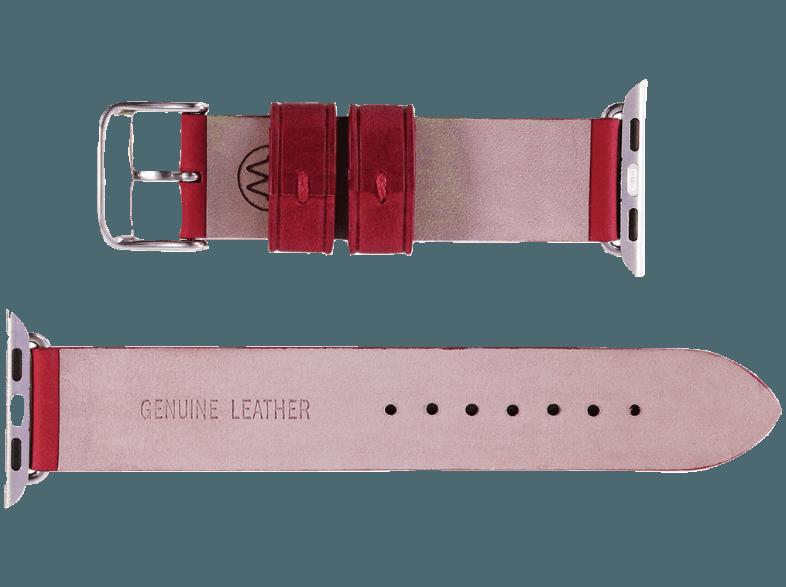 MONOWEAR Lederarmband silberpolierter Adapter 38mm Rot (Wechselarmband), MONOWEAR, Lederarmband, silberpolierter, Adapter, 38mm, Rot, Wechselarmband,