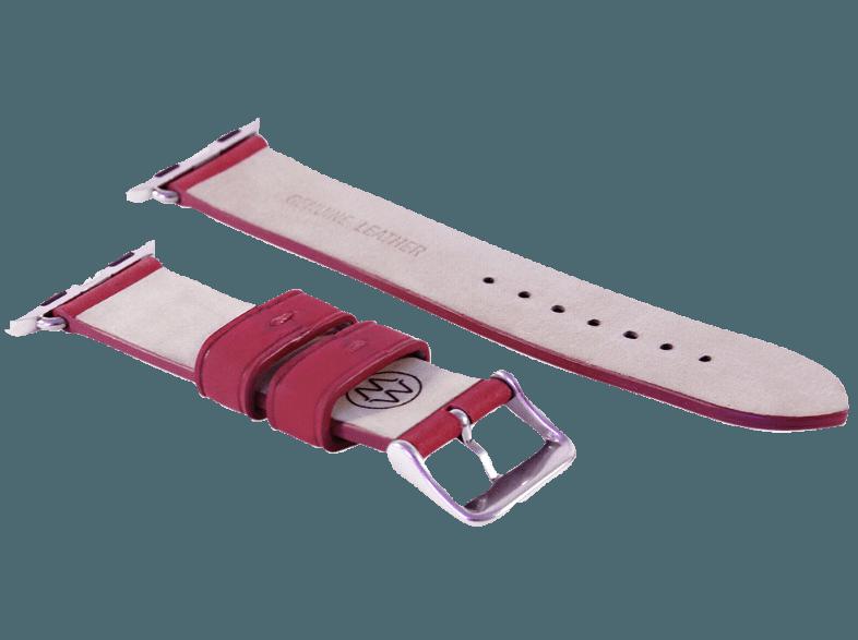 MONOWEAR Lederarmband silberpolierter Adapter 38mm Rot (Wechselarmband)