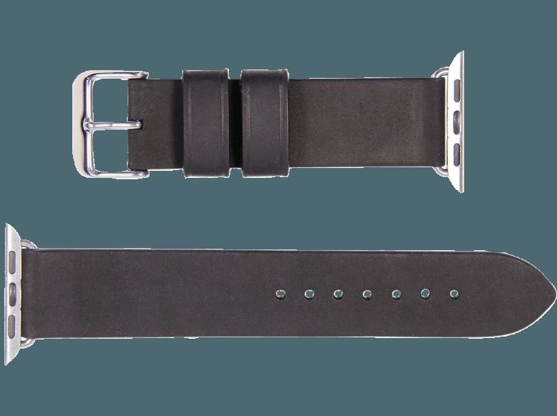 MONOWEAR Lederarmband silberpolierter Adapter 38mm Schwarz (Wechselarmband)