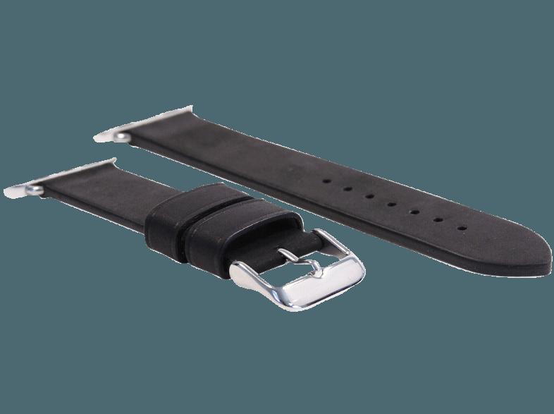 MONOWEAR Lederarmband silberpolierter Adapter 38mm Schwarz (Wechselarmband)