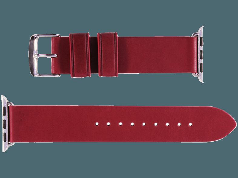 MONOWEAR Lederarmband silberpolierter Adapter 42 mm Rot (Wechselarmband)