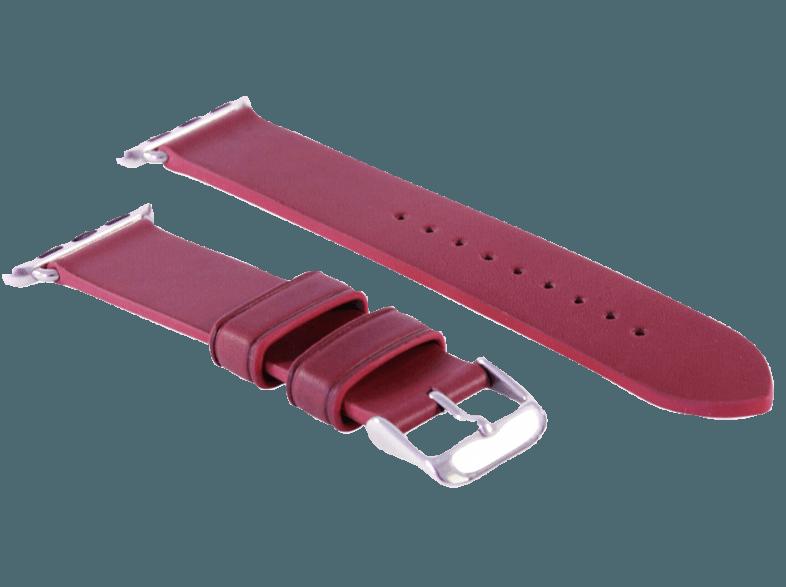 MONOWEAR Lederarmband silberpolierter Adapter 42 mm Rot (Wechselarmband), MONOWEAR, Lederarmband, silberpolierter, Adapter, 42, mm, Rot, Wechselarmband,