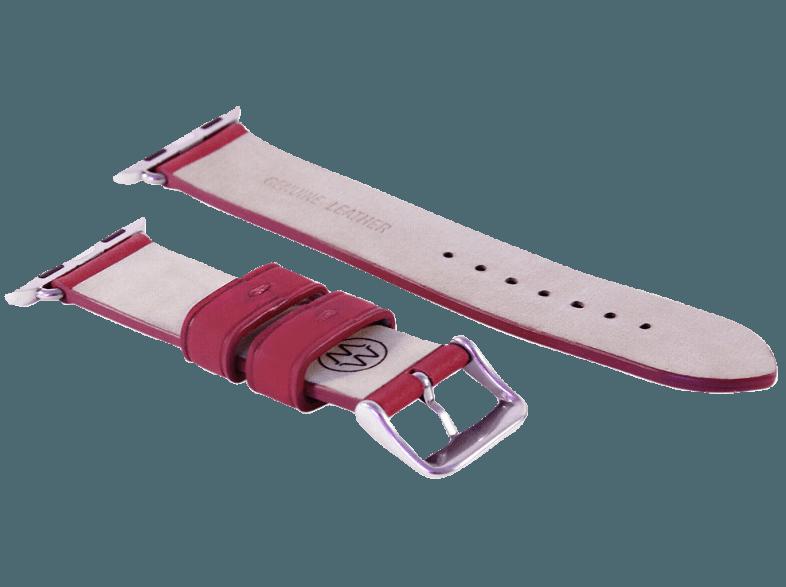 MONOWEAR Lederarmband silberpolierter Adapter 42 mm Rot (Wechselarmband)