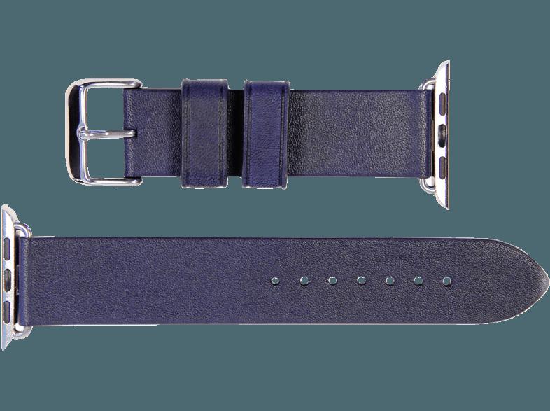 MONOWEAR Lederarmband silberpolierter Adapter 42mm Blau (Wechselarmband)
