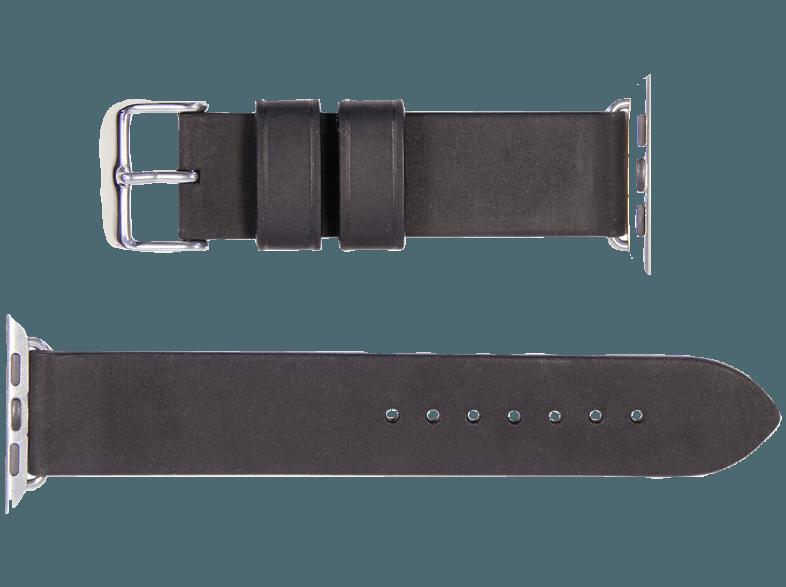 MONOWEAR Lederarmband silberpolierter Adapter 42mm Schwarz (Wechselarmband)