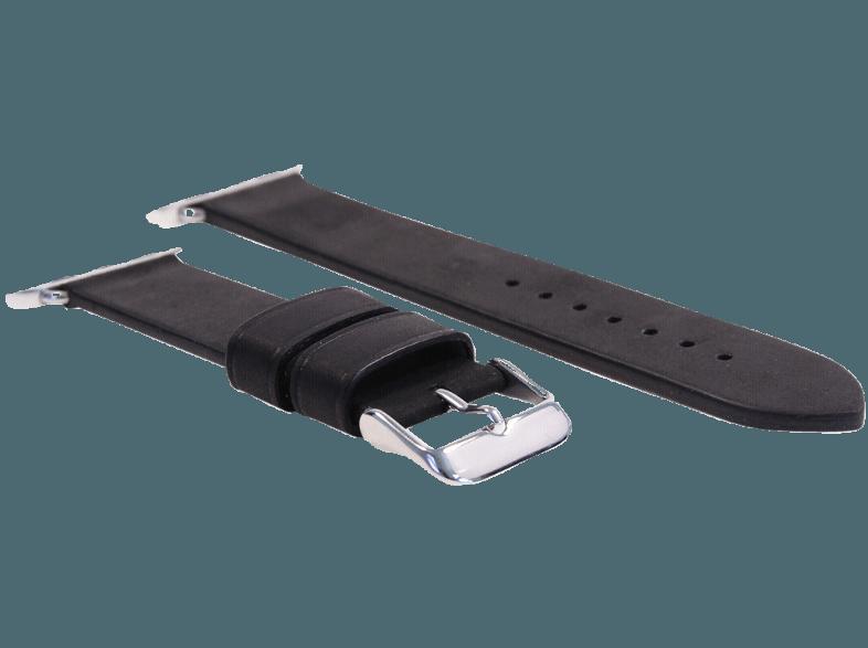 MONOWEAR Lederarmband silberpolierter Adapter 42mm Schwarz (Wechselarmband)