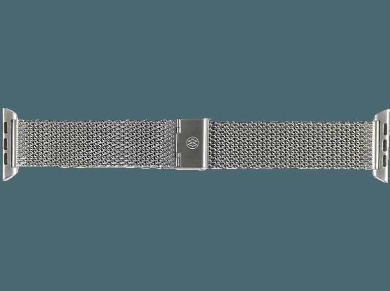 MONOWEAR Maschenarmband für Apple Watch 38 mm silber polierter Adapter 38mm Silber (Wechselarmband)
