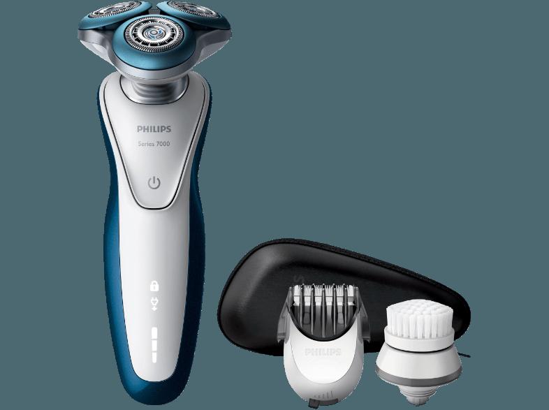 PHILIPS Shaver Series 7000 S7520/50 Wet & Dry Elektrischer Nass- und Trockenrasierer Weiß/Blau (GentlePresicion-Klingensystem)