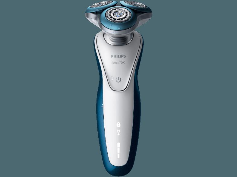 PHILIPS Shaver Series 7000 S7520/50 Wet & Dry Elektrischer Nass- und Trockenrasierer Weiß/Blau (GentlePresicion-Klingensystem)