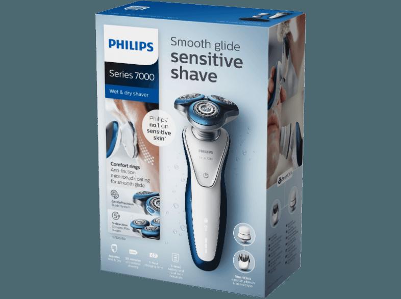 PHILIPS Shaver Series 7000 S7520/50 Wet & Dry Elektrischer Nass- und Trockenrasierer Weiß/Blau (GentlePresicion-Klingensystem)