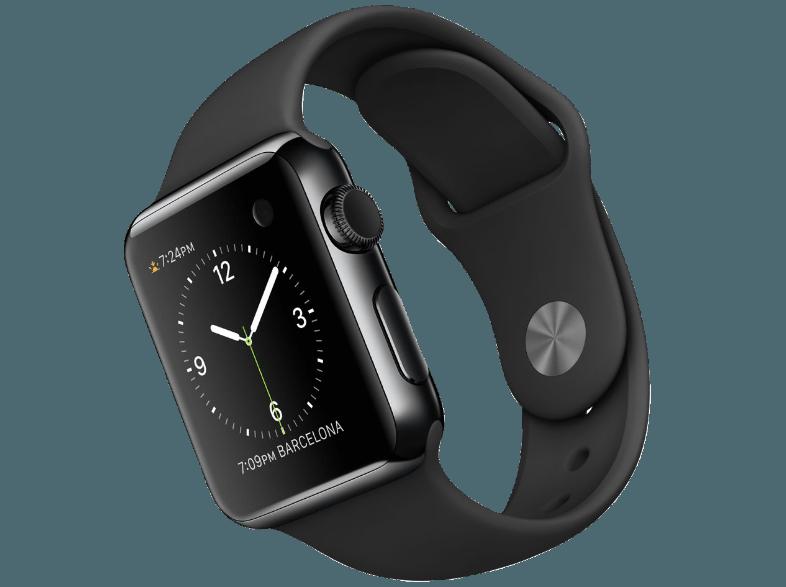 APPLE Watch 38 mm Edelstahlgehäuse mit Sportarmband (MLCK2FD/A) Space Schwarz/Schwarz (Smart Watch)