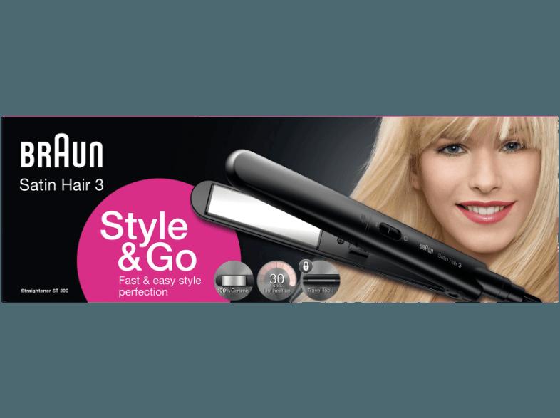 BRAUN ST 300 Satin Hair 3 Style&Go Haarglätter (Keramik ,Temperaturstufen: 1 Einstellstufe), BRAUN, ST, 300, Satin, Hair, 3, Style&Go, Haarglätter, Keramik, ,Temperaturstufen:, 1, Einstellstufe,