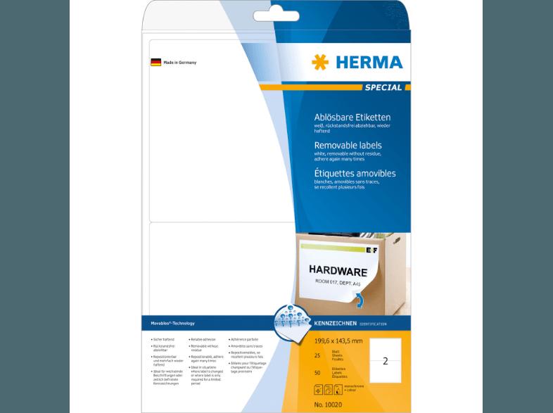 HERMA 10020 Ablösbare Etiketten 199.6x143.5 mm A4 50 St.