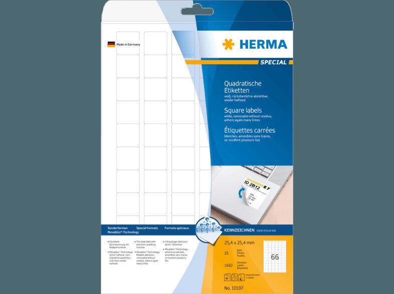 HERMA 10107 Ablösbare Etiketten 25.4x25.4 mm A4 1650 St.