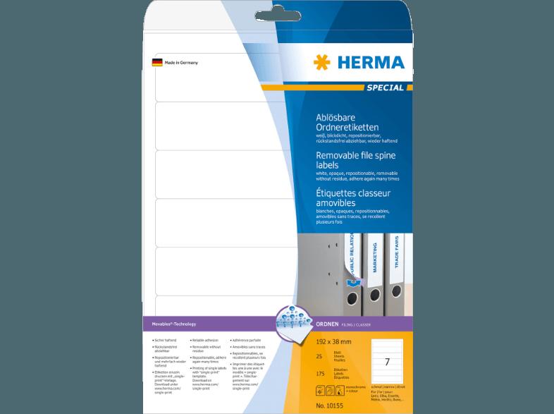 HERMA 10155 Ablösbare Ordneretiketten 192x38 mm A4 175 St., HERMA, 10155, Ablösbare, Ordneretiketten, 192x38, mm, A4, 175, St.