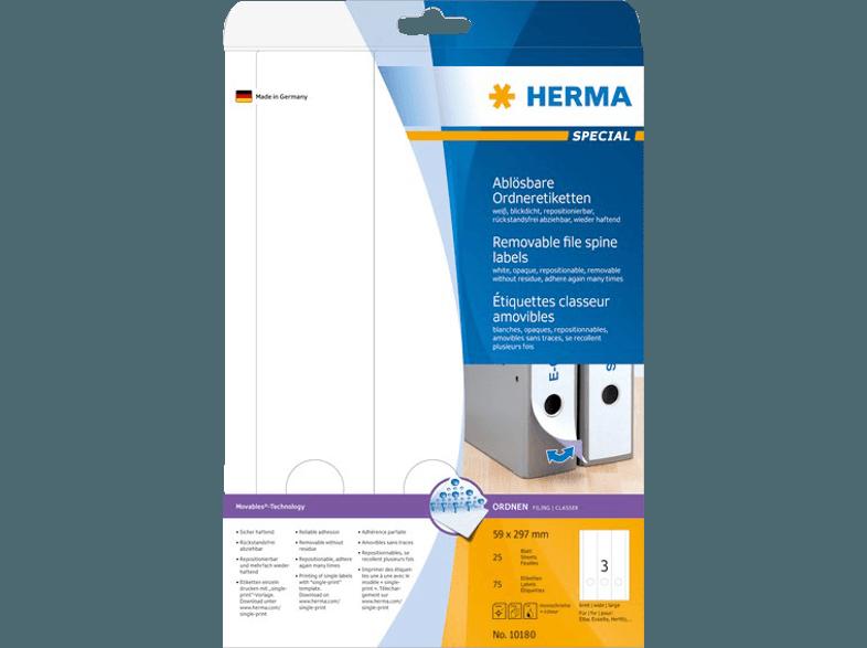 HERMA 10180 Ablösbare Ordneretiketten 59x297 mm A4 75 St., HERMA, 10180, Ablösbare, Ordneretiketten, 59x297, mm, A4, 75, St.