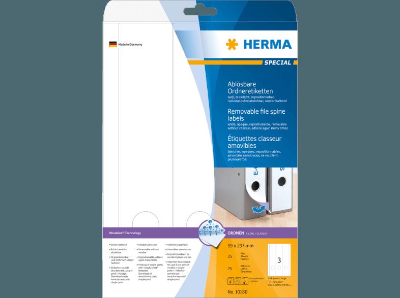 HERMA 10180 Ablösbare Ordneretiketten 59x297 mm A4 75 St.