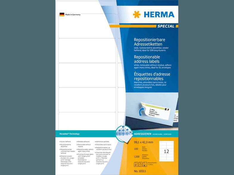 HERMA 10311 Repositionierbare Adressetiketten 99.1x42.3 mm A4 1200 St.