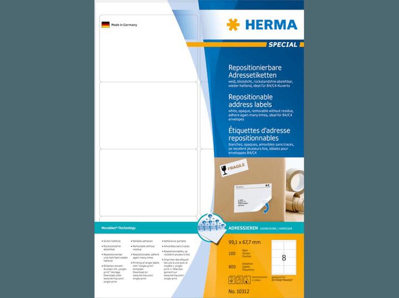 HERMA 10312 Repositionierbare Adressetiketten 99.1x67.7 mm A4 800 St., HERMA, 10312, Repositionierbare, Adressetiketten, 99.1x67.7, mm, A4, 800, St.