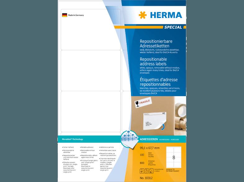 HERMA 10312 Repositionierbare Adressetiketten 99.1x67.7 mm A4 800 St., HERMA, 10312, Repositionierbare, Adressetiketten, 99.1x67.7, mm, A4, 800, St.