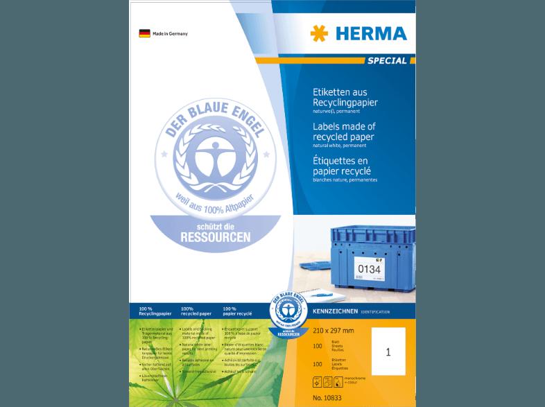 HERMA 10833 Etiketten Recyclingpapier 210x297 mm A4 100 St.