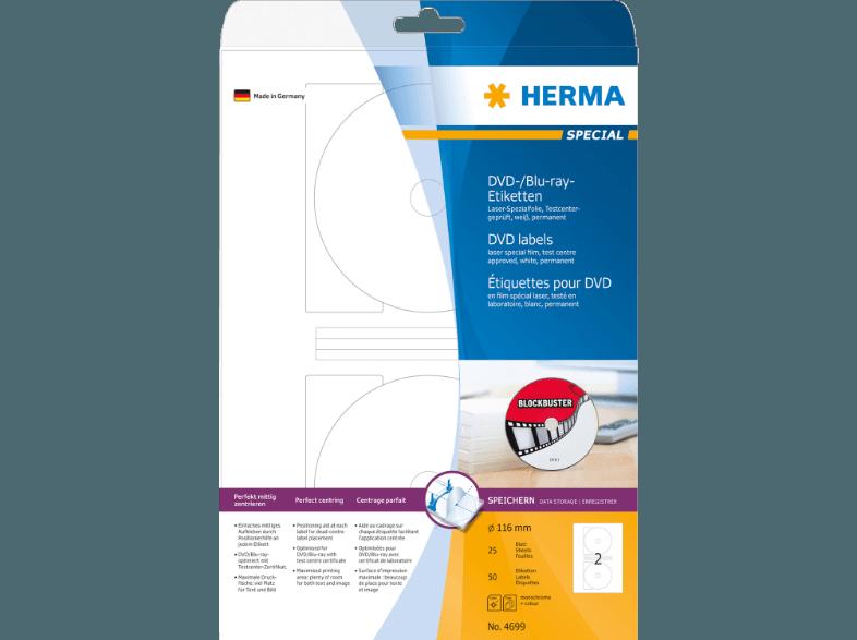 HERMA 4699 DVD-/Blu-ray-Etiketten Ø 116 mm A4 50 St.