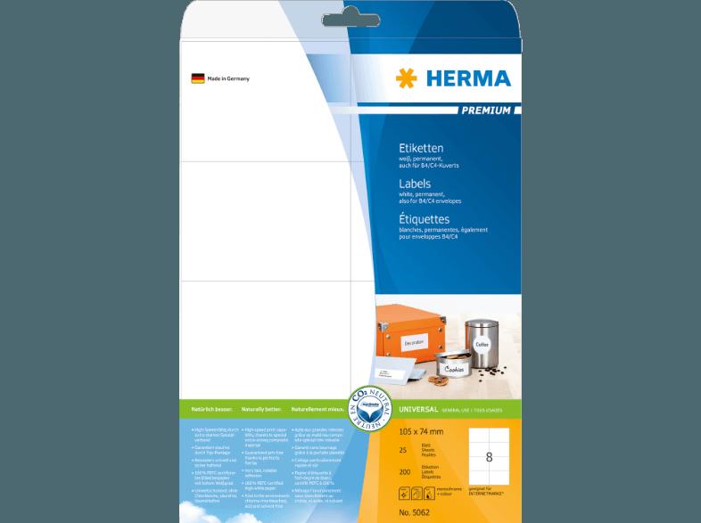 HERMA 5062 Etiketten Premium 105x74 mm A4 200 St., HERMA, 5062, Etiketten, Premium, 105x74, mm, A4, 200, St.
