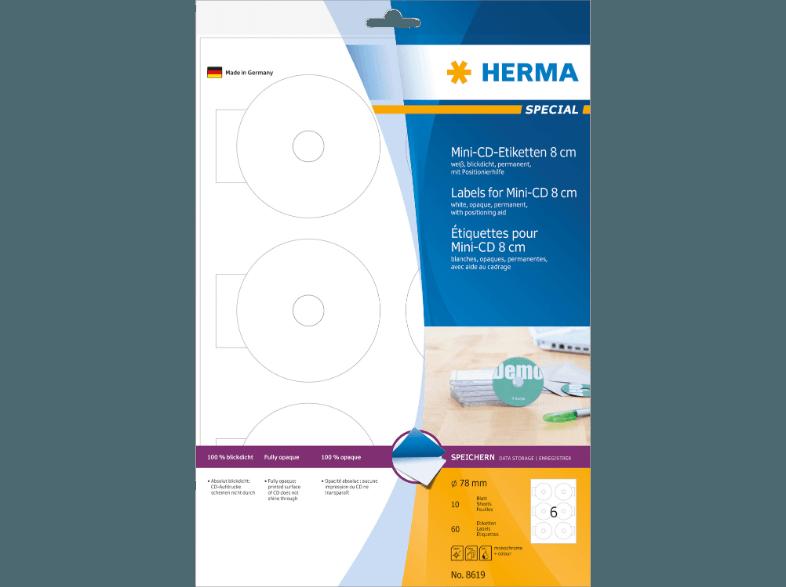 HERMA 8619 CD-Etiketten Ø 78 mm A4 150 St., HERMA, 8619, CD-Etiketten, Ø, 78, mm, A4, 150, St.