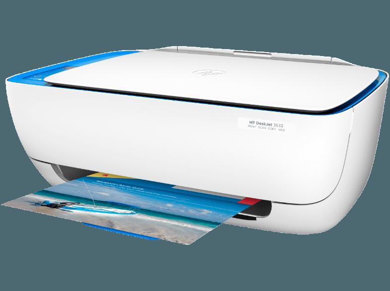 HP DeskJet 3633 aio- Multifunktionsdrucker Tintenpatrone weiß und blau 600 x 300 DPI, 1200 x 1200 DPI, A4, 216 x 297 mm, Farbe, WLAN, LCD, kompatibel mit HP Instant Ink 