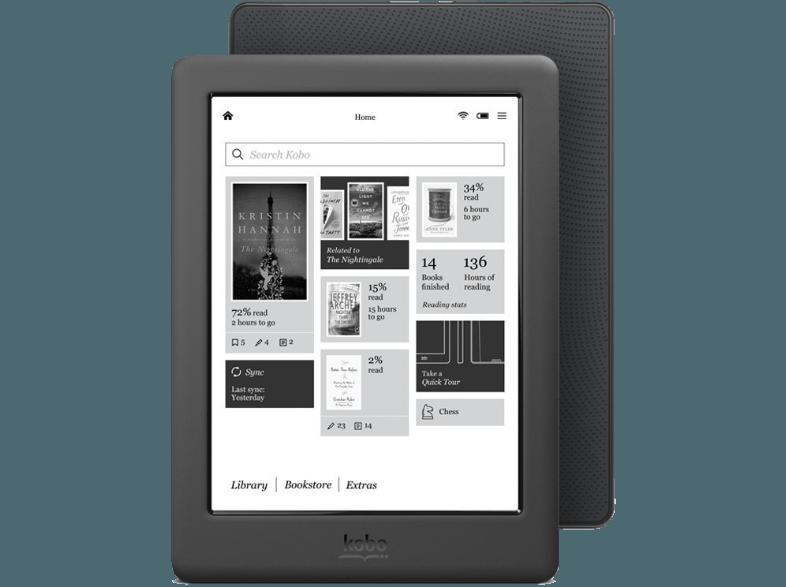 KOBO N437 GLO HD 6 Zoll 4 GB WLAN E-Book Reader Schwarz, KOBO, N437, GLO, HD, 6, Zoll, 4, GB, WLAN, E-Book, Reader, Schwarz