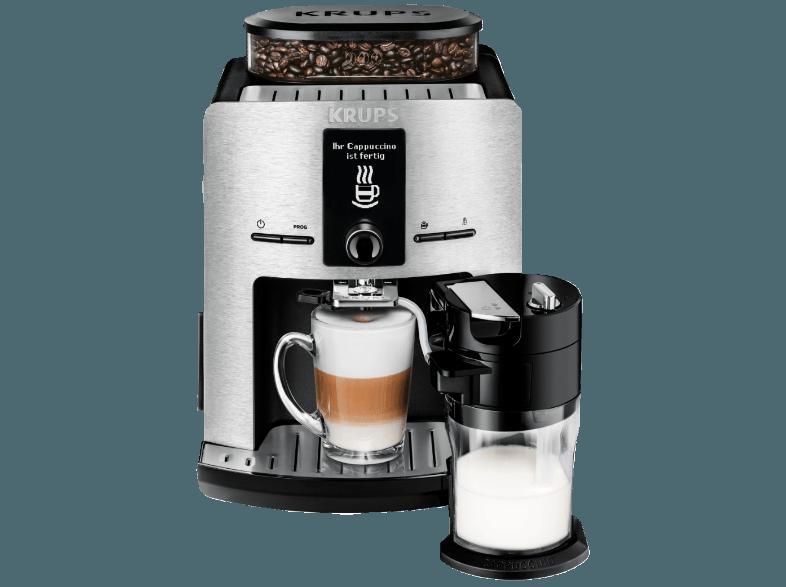 KRUPS EA 829 D Latt' Espresso One-Touch Kaffeevollautomat (Integriertes, verstellbares Metall-Kegelmahlwerk, 1.8 Liter, Aluminium/Schwarz)