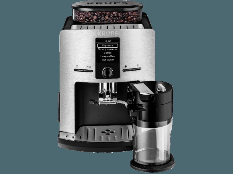 KRUPS EA 829 D Latt' Espresso One-Touch Kaffeevollautomat (Integriertes, verstellbares Metall-Kegelmahlwerk, 1.8 Liter, Aluminium/Schwarz)