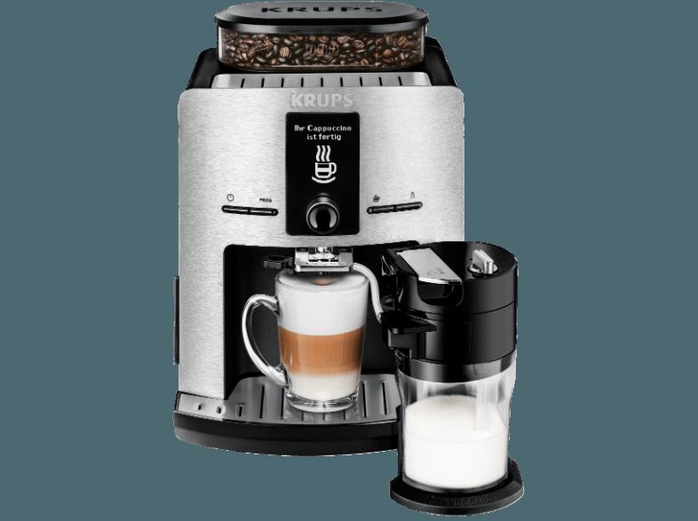 KRUPS EA 829 D Latt' Espresso One-Touch Kaffeevollautomat (Integriertes, verstellbares Metall-Kegelmahlwerk, 1.8 Liter, Aluminium/Schwarz)