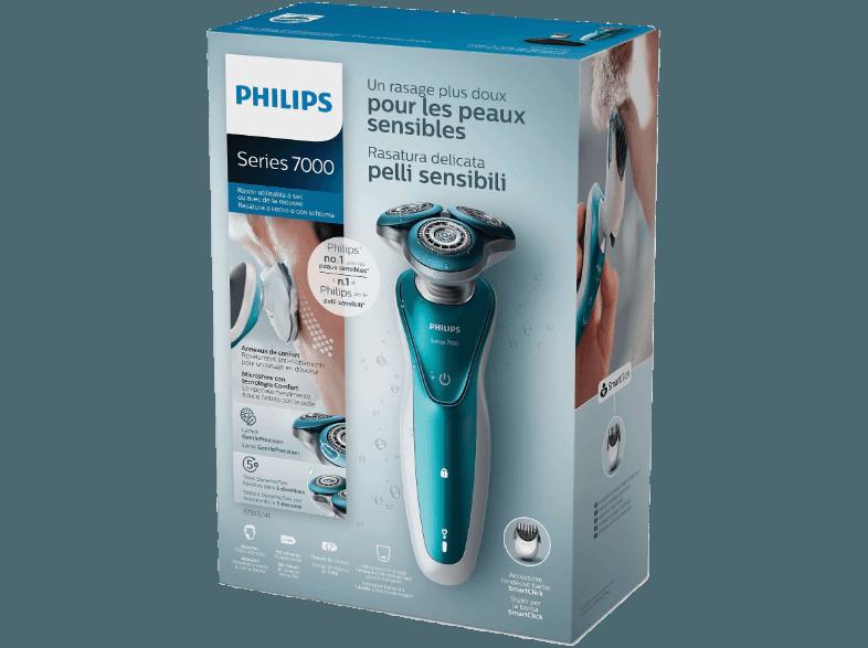 PHILIPS S7370/41 Herrenrasierer Keramikweiß/ Ocean Blue (AquaTec Wet & Dry)