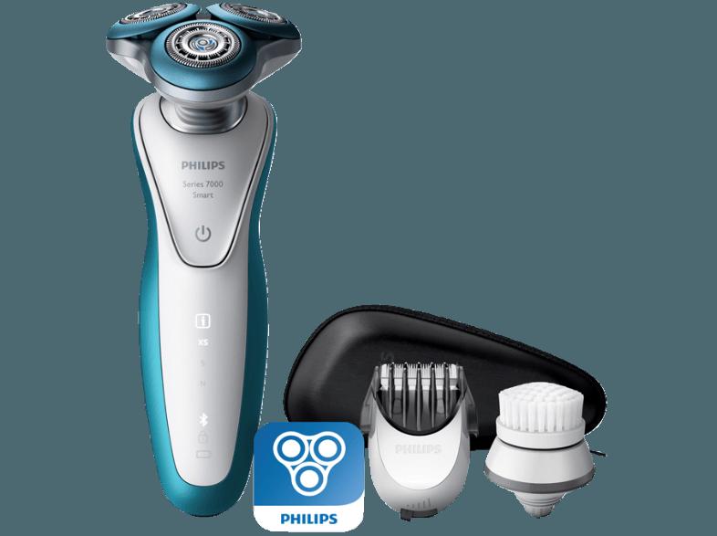 PHILIPS S7920/65 Shaver Series 7000 Herrenrasierer Weiß/Türkis (GentlePresicion-Klingensystem)