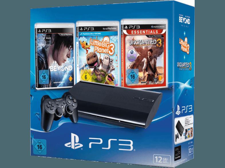 PlayStation 3 Konsole 12GB inkl. BEYOND.Two Souls, LittleBigPlanet 3, Uncharted 3: Drake's Deception, PlayStation, 3, Konsole, 12GB, inkl., BEYOND.Two, Souls, LittleBigPlanet, 3, Uncharted, 3:, Drake's, Deception