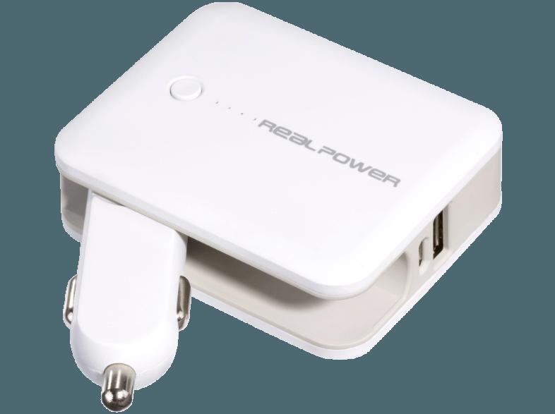 REALPOWER PBC-3000 Powerbank, Kfz Ladeadapter 3000 mAh Weiß, REALPOWER, PBC-3000, Powerbank, Kfz, Ladeadapter, 3000, mAh, Weiß