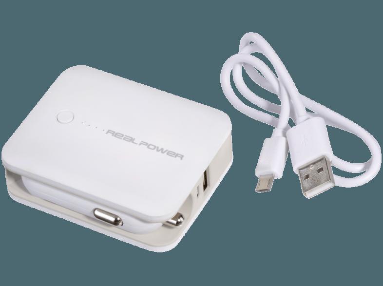 REALPOWER PBC-3000 Powerbank, Kfz Ladeadapter 3000 mAh Weiß