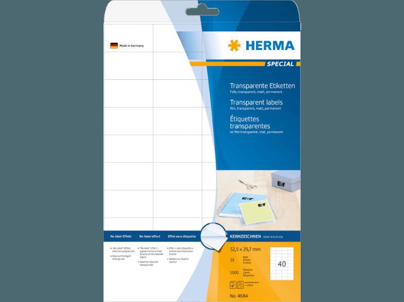 HERMA 4684 Etiketten transparent 52.5x29.7 mm A4 100 St.
